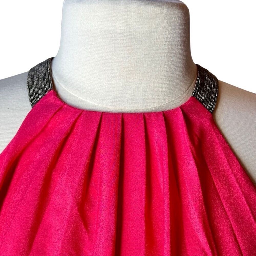 Halston Heritage Sunburst Pleat Halter Maxi Gown Chain & Hot Pink S - Picture 8 of 12